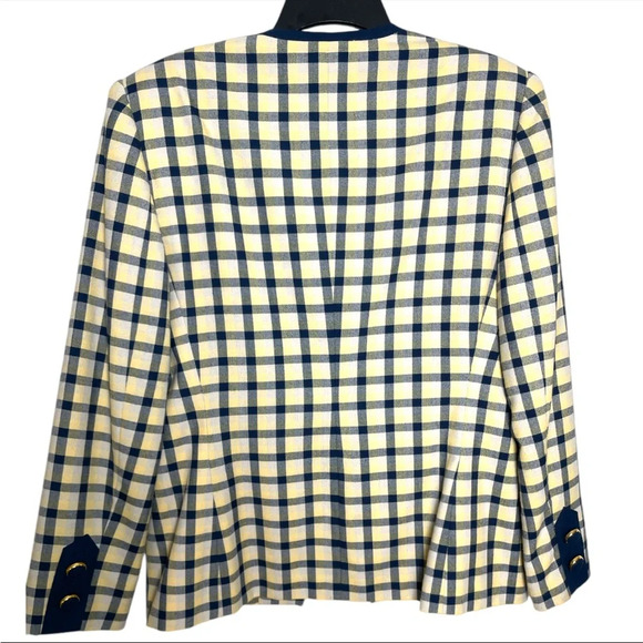 Vintage Executive Collection Navy Yellow plaid check 4 Button Blazer Size 12 - Picture 3 of 5
